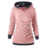 HNTDG Women Autumn Long Sleeve Hooded Printed Sweatshirt with Button Pullover Loose Fit Tunics Tops Pink