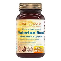 Sun Pure Premium Quality Valerian Root 500 mg Veggie Capsules Glass Bottle 250 Count