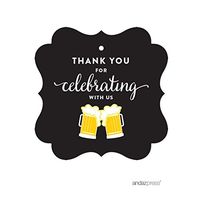 Andaz Press Birthday Fancy Frame Gift Tags, Thank You for Celebrating with Us, Beer Mugs Cheers!, 24-Pack, for Gifts and Party Favors