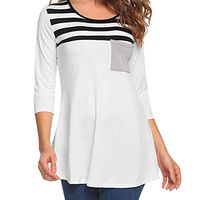 FRC0LT Clearance Sale! Women's Casual Striped Neck 3/4 Sleeve Pocket Tunic Tops (M, Black)