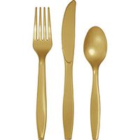 Glittering Gold Plastic Assorted Cutlery, Serves 50