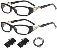 VVDQELLA Magnivision Reading Glasses Slim Cord Clear Bling in Metal Trim Fashionable Diamond Readers Reading Glasses Rhinestone Crystal Vision (2 Pairs, Black 3.5X)