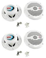 4) NEW BOSS MR60W 6.5" 2-Way 400W Marine Boat Audio Coaxial Speakers White