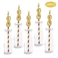 8th Birthday Paper Straw Decor, 24-Pack Real Gold Glitter Cut-Out Numbers Happy 8 Years Party Decorative Straws