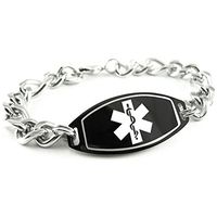 My Identity Doctor - Custom Engraved Men's Medical ID Bracelet, 8mm Stainless Steel, Thick Chain - White-Black - Wrist Size 6.5 Inch