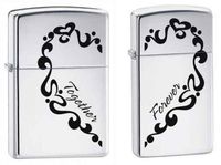 Zippo"Together Forever" 2 Piece Set High Polish Chrome Lighters, 0465