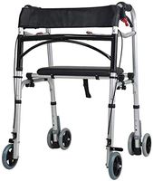Lightweight Travel Walker, Fold Walkering Aids with Seat, Ultra Mobility Aid Four Wheels, Drive Medical Rollator Walking Frame Adjustable Height Free Installation,Gray