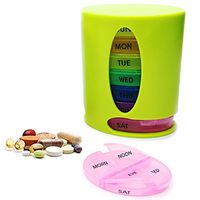 7 Day Weekly Pill Organizer Case ~ 28 Compartments Portable Color Coded Container Medicine Holder (Green) ~ CAFOLO