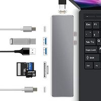 AGPTEK USB C Hub for MacBook Pro, 7 in 1 Multiport Adapter with Type C Charging Port,Thunderbolt 3, HDMI Port, SD/TF Card Reader, 3 USB 3.0 Ports, Aluminum,Silver
