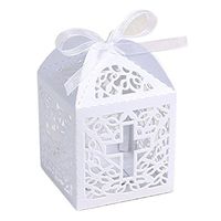 UEETEK 50pcs Hollow Cross Style Wedding Favor Candy Boxes Gift Boxes with Ribbons (White)