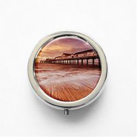 RhyNSky Beach Mini Portable Pocket Pill Box Case Holder for Purse, 3 Compartments, Silvery, FS584