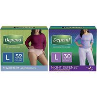FIT-Flex Incontinence Underwear for Women, Maximum Absorbency, L, 52 Count & Night Defense Incontinence Underwear for Women, Overnight, L, 30 Count (Disposable) (Packaging May Vary)