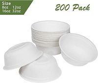 ZenCo Bagasse Rice Bowl - 200 Pack 16oz White Disposable Natural Sugarcane Heat Resistant Eco Friendly Paper Alternative Bowls (200 Count, 16oz)