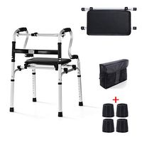 Folding Walking Aids Medical Care Elderly Walker with Soft Board and Wheels for Seniors, Handicap, Fracture Disabled, Max 180 Kg