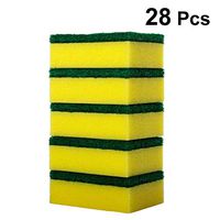 BESTONZON 28pcs Sponge Scouring Pads Dishwashing Sponge Kitchen Cleaning Nano Cottons Wash Pot Brushes(Yellow+Green)