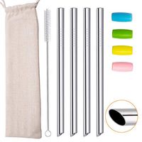 Smoothie Boba Straws Thick Reusable Metal Straws Angled Tips Fat Wide Milkshake Jumbo Bubble Tea Stainless Steel Straw Bulk With Travel Case Carry Bag Silicone Tips Cleaner Brush 12mm 0.5 In 4 Pack