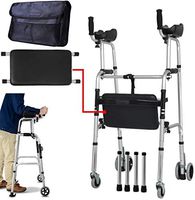 FHRX Elderly Folding Rollator Walker with Seat and Arm Adjustable Height & 4 Wheels with Holder, Lightweight Aluminium Walking Mobility Aid for Elderly