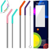 Sunnywoo Metal Straws Stainless Steel Straws Drinking Straws Reusable FDA BPA-8.5":6mm1,8mm1,10.5":6mm1, 8mm1 - W/Cleaning Brush for 20/30 Oz for Yeti RTIC SIC Ozark Trail Tumblers (4 PACK)