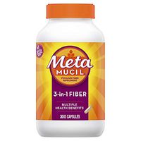 Metamucil Fiber, 300 Count, 3-in-1 Psyllium Husk Capsules Supplement, Natural Digestive Health