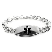 My Identity Doctor - Custom Engraved Men's Medical ID Bracelet, 8mm Stainless Steel, Thick Chain - Black - Wrist Size 7.75 Inch