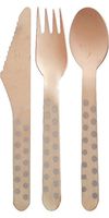 VINTAGE Silver Polka Dot Disposable Wooden Cutlery Set - 30 Ct. - TWILIGHT PARTIES
