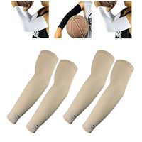 4 Sleeves (2 Pairs), Sports Compression Arm Sleeves for Baseball Football Golf for Youth Kids Size, Beige