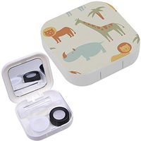 Portable Contact Lens Case Box Travel Kit Mirror + Bottle + Tweezers Container Holder [ Cute African Animals ]