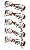 5-Pack Ladies Floral Design Temples Reading Glasses for Women (Brown,+2.00)