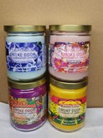 Smoke Odor Exterminator 13 oz Jar Candles Blue Serenity, Assortment (4) China Rain, Rasta Love, Woodstock.