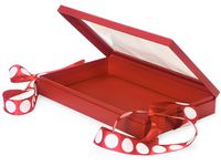 Pack Of 12, Single Layer Size Solid Red Large Box W/Polka Dot Ribbon 10 X 6.25 X 1.5" W/ Ribbon 23" Length For Christmas / Valentine Packaging