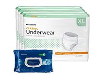 McKesson Classic Disposable Incontinence Underwear for Men and Woman, Light Absorbency, X-Large, Waist Size 58" - 68", 56 Count Bundled with 1 Pack of 100 McKesson Wipes
