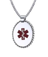 VNOX Free Engraving Stainless Steel Medical Alert ID Pendant Necklace 24 inch