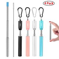 Reusable Metal Straws Collapsible Stainless Steel Drinking Straw Portable Telescopic Straw with Case Black Silver Rose Gold Light Blue 4 Pack