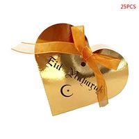 Sixinu 25pcs Hollow Love Heart Chocolate Candy Box with Ribbon Happy Eid Mubarak Ramadan Party Decoration DIY