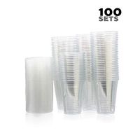 Disposable Plastic Cups with Lids by HME Houseware [100 Sets] |Anti-Leak, Crystal Clear Mugs with Flat Covers &Straw Holes | BPA-Free, Multipurpose Liquid Containers for Hot & Cold Drinks & Beverages