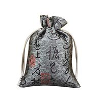 856store 2Pcs Calligraphy Print Storage Bag Jewelry Tea Holder Organzier Drawstring Pouch Silver Grey