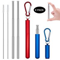 Sunlotus 2 Pack Reusable Telescopic Straw Anti-Scratch Metal Straw Portable Food Grade Stainless Steel Drinking Collapsable Straw (Red/Blue, 2-Pack)