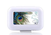 JWDCC Pill Box Case - Decorative Boxes - Peacock Feather Pattern- Pocket Medicine Tablet Holder Organizer Case Pill Box for Purse - Compact 8 Compartment