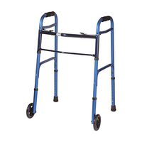 DMI Adjustable Folding Walker, Aluminum Folding Walker with Wheels, Easy Two Button Release, No Assembly Required, Blue