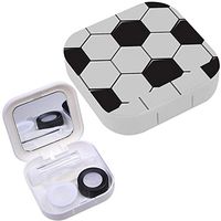Portable Contact Lens Case Box Travel Kit Mirror + Bottle + Tweezers Container Holder [ Black White Soccer Ball ]