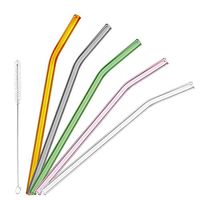 LanJing 8mm Wide 180mm Length Bent Borosilicate Glass Drinking Straws for Cocktails Juice