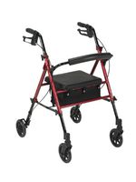 Drive Medical Adjustable Height Rollator with 6 Inches Wheels, Red