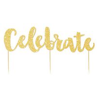 Celebrate Gold Glitter Cake Topper - 1 PCE