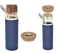 Portable Cigar Case QBOSO Clear Humidor Jar with Humidifier and Hygrometer,Travel Cigar Tube for 4~5 Cigars(Blue) Tempered Glass for Better Natural Taste