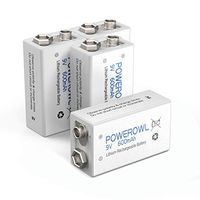 POWEROWL 9V Rechargeable Batteries 600mAh Lithium-ion Low Self Discharge Battery for Smoke Dectector and More 4 Pack