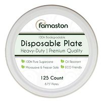 100% Compostable Heavy-Duty Premium Quality Disposable Paper Dinner Plate, Round, 8.75-Inch, 125-Plates