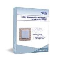 Silicone Foam Dressing with Border (Adhesive) Waterproof 4" X 4" (10 cm X 10 cm) (Central Ultra Absorbent-Foam 2.5" X 2.5") 10 Per Box (1) Wound Dressing by Areza Medical
