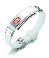 Mealguet Jewelry Free Custom Engraving Assorted Color Stainless Steel& Silicone Medical Alert Sport ID Wristband Bracelets,White