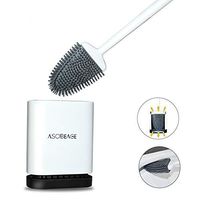 Asobeage Toilet Brush,Deep Cleaner Silicone Toilet Brushes with No-Slip Long Plastic Handle and Flexible Bristles, Silicone Toilet Brush with Quick Drying Holder Set for Bathroom Toilet