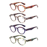 Ladies Reading Glasses 4 Pairs Fashion Color Round Spring Hinge Pattern Design Readers (4 Pack Mix, 4.0)